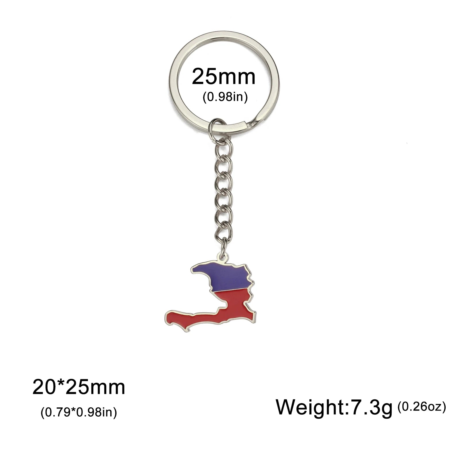 Skyrim Colored Drip Oil Haiti Map Pendant Keychain Stainless Steel Men's and Women's National Flag Keychain Patriotic Jewelry