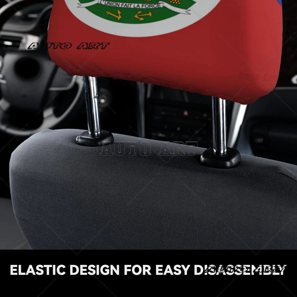2 Pcs Haiti Flag Headrest Covers Cute Funny Car Headrest Protector Seat Cover Accessories Universal Fit for Cars Truck SUV Van