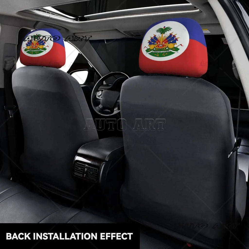 2 Pcs Haiti Flag Headrest Covers Cute Funny Car Headrest Protector Seat Cover Accessories Universal Fit for Cars Truck SUV Van