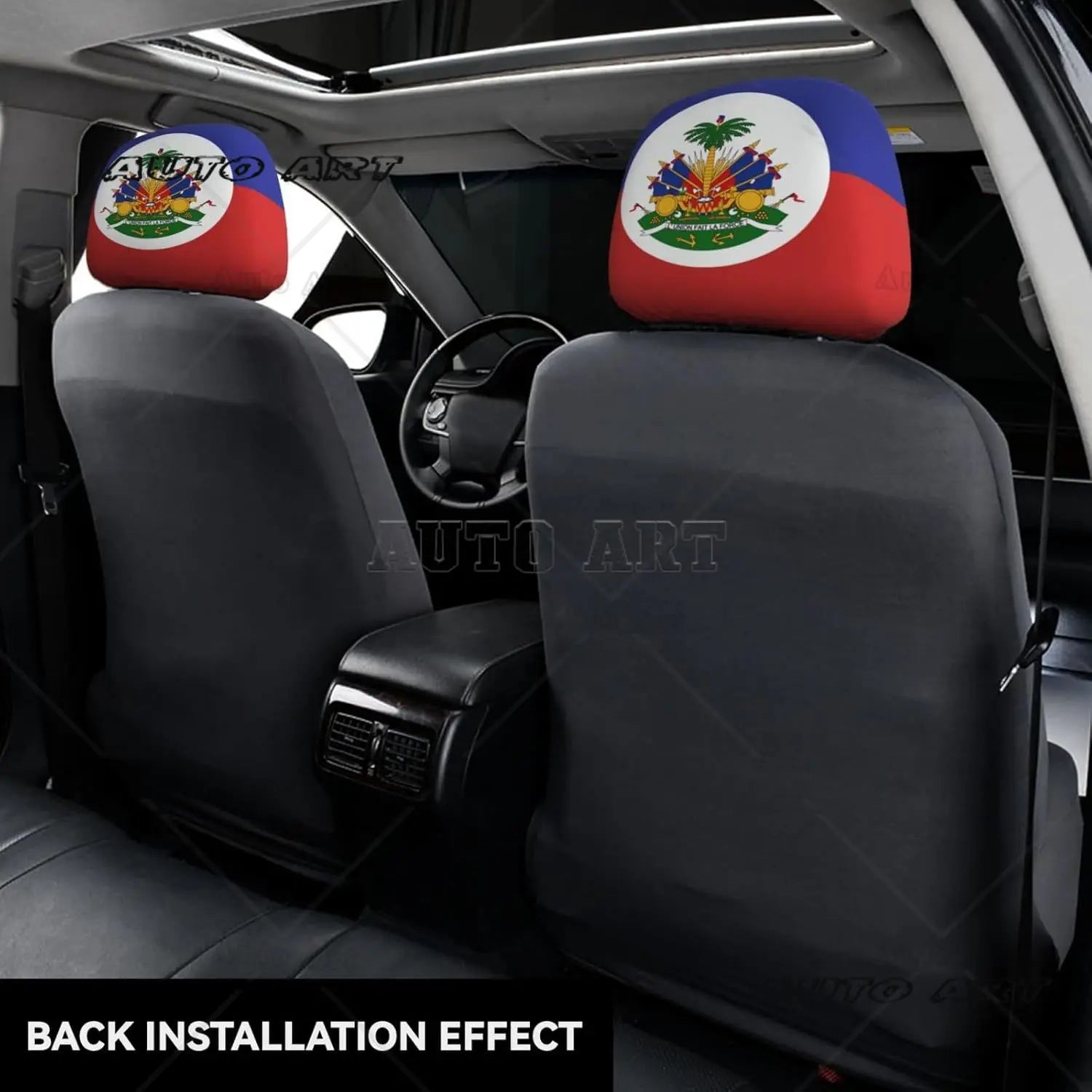 2 Pcs Haiti Flag Headrest Covers Cute Funny Car Headrest Protector Seat Cover Accessories Universal Fit for Cars Truck SUV Van