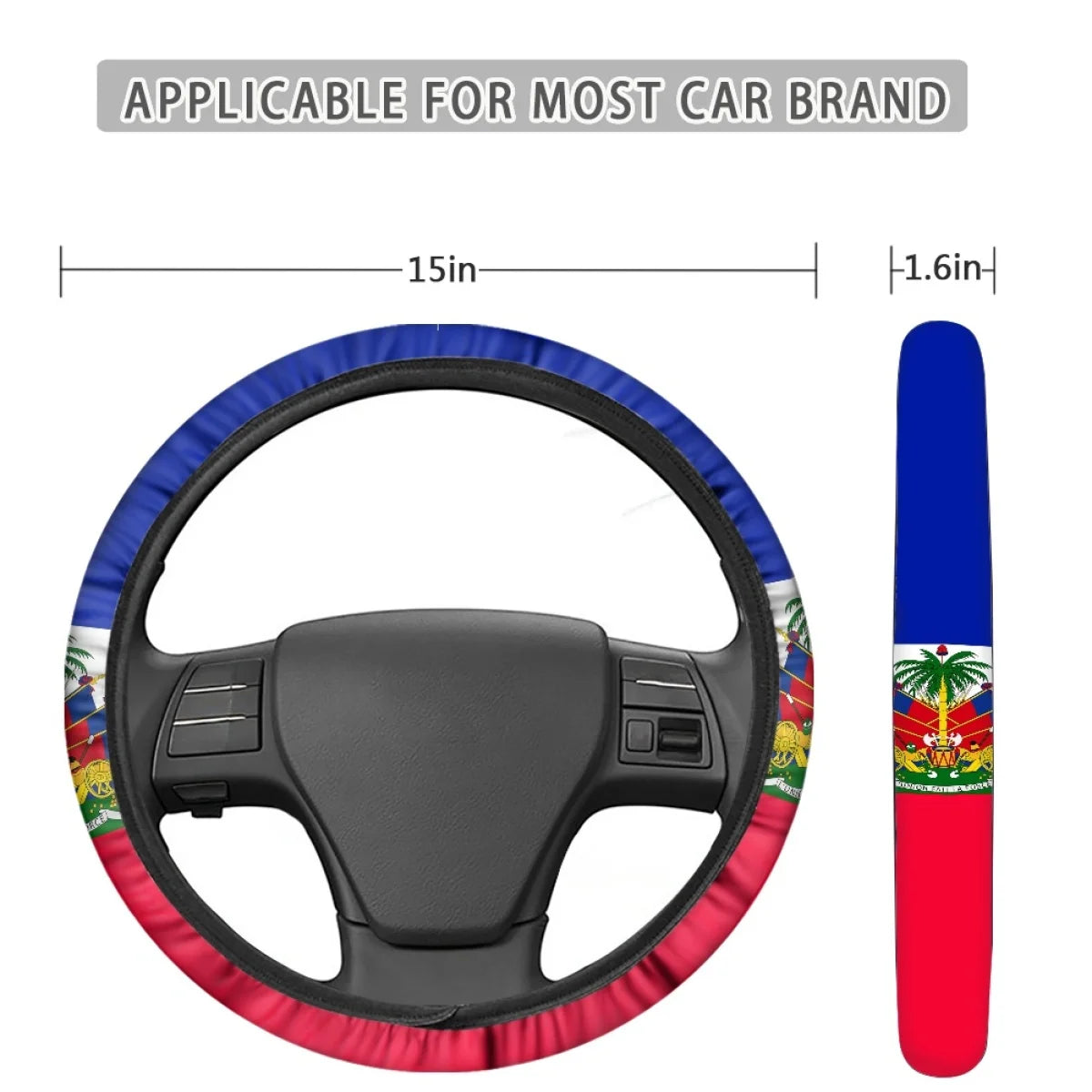 Haiti Flag Pattern Car Steering Wheel Cover for Women Men Patriotic Washable SUV Sedan Steering Wheel Protector Car Accessories