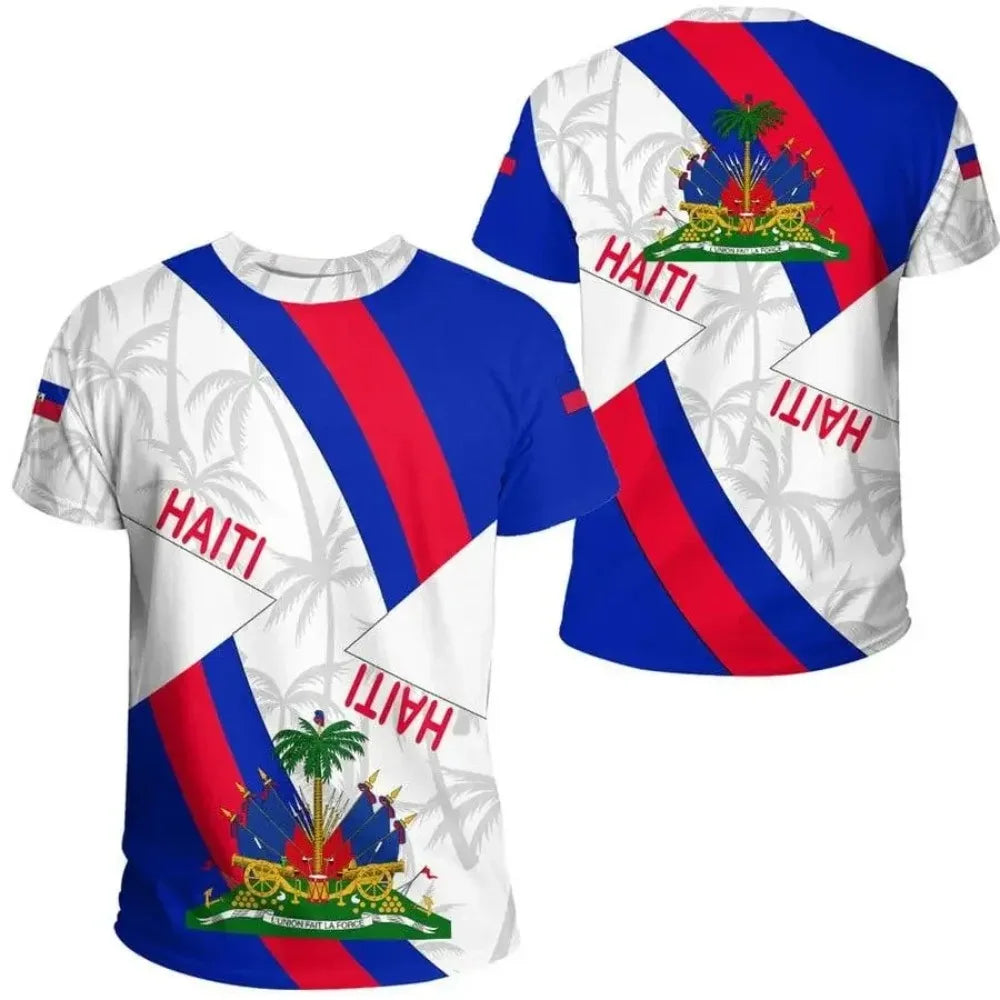 2024 Haiti Island Flag Men Tshirt National Emblem Caribbean Sea Retro Streetwear 3D Funny Casual Short Sleeve Football T-Shirts