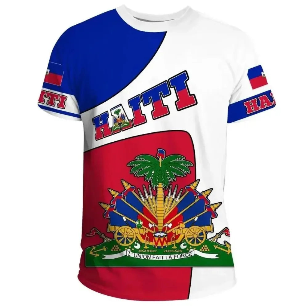 2024 Haiti Island Flag Men Tshirt National Emblem Caribbean Sea Retro Streetwear 3D Funny Casual Short Sleeve Football T-Shirts