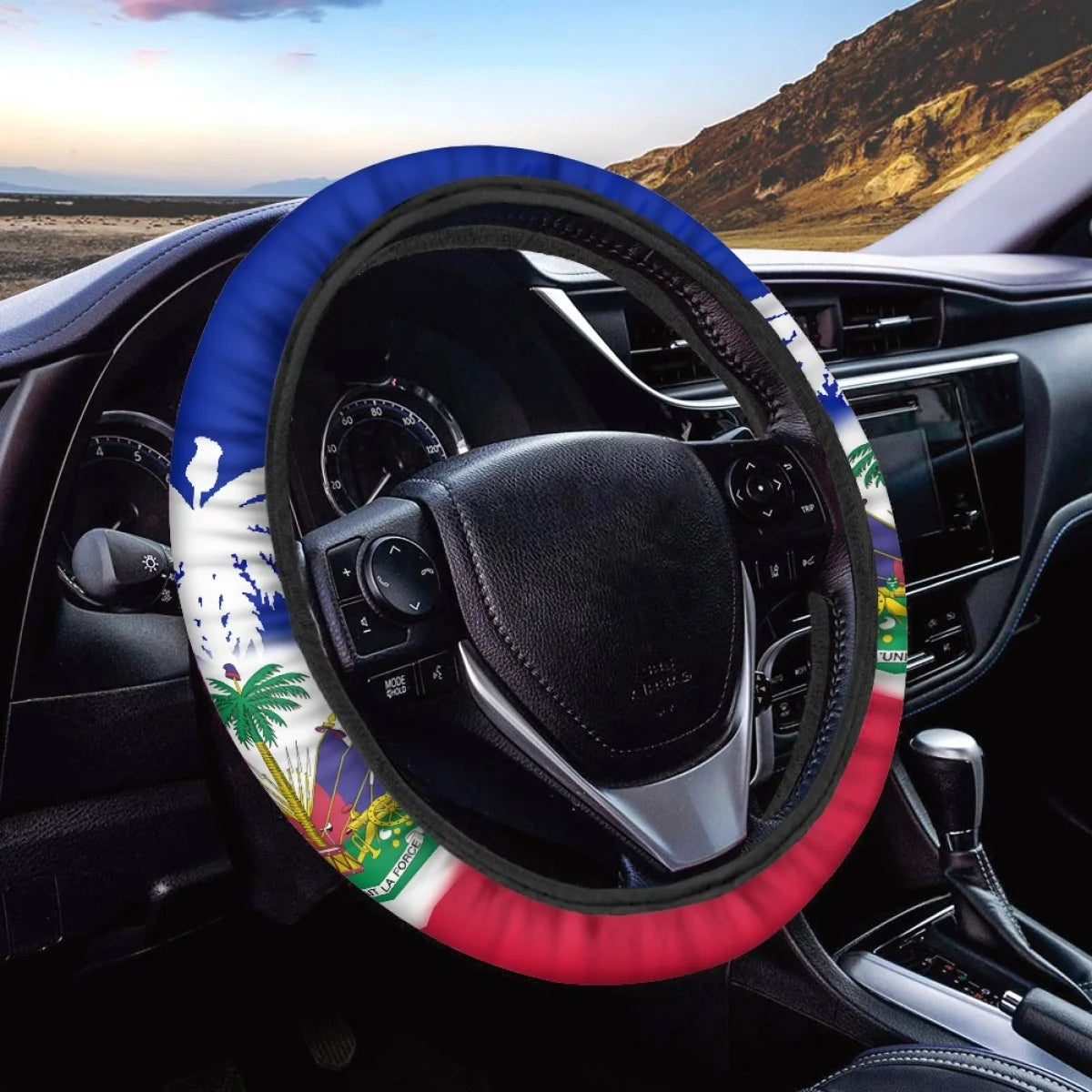 Haiti Flag Pattern Car Steering Wheel Cover for Women Men Patriotic Washable SUV Sedan Steering Wheel Protector Car Accessories