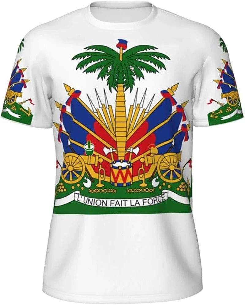 Haitian Flag T-shirt Men 3D Print Haiti Emblem Symbol Vintage T Shirts Summer Fashion Streetwear Short Sleeve Y2k Mens Clothing