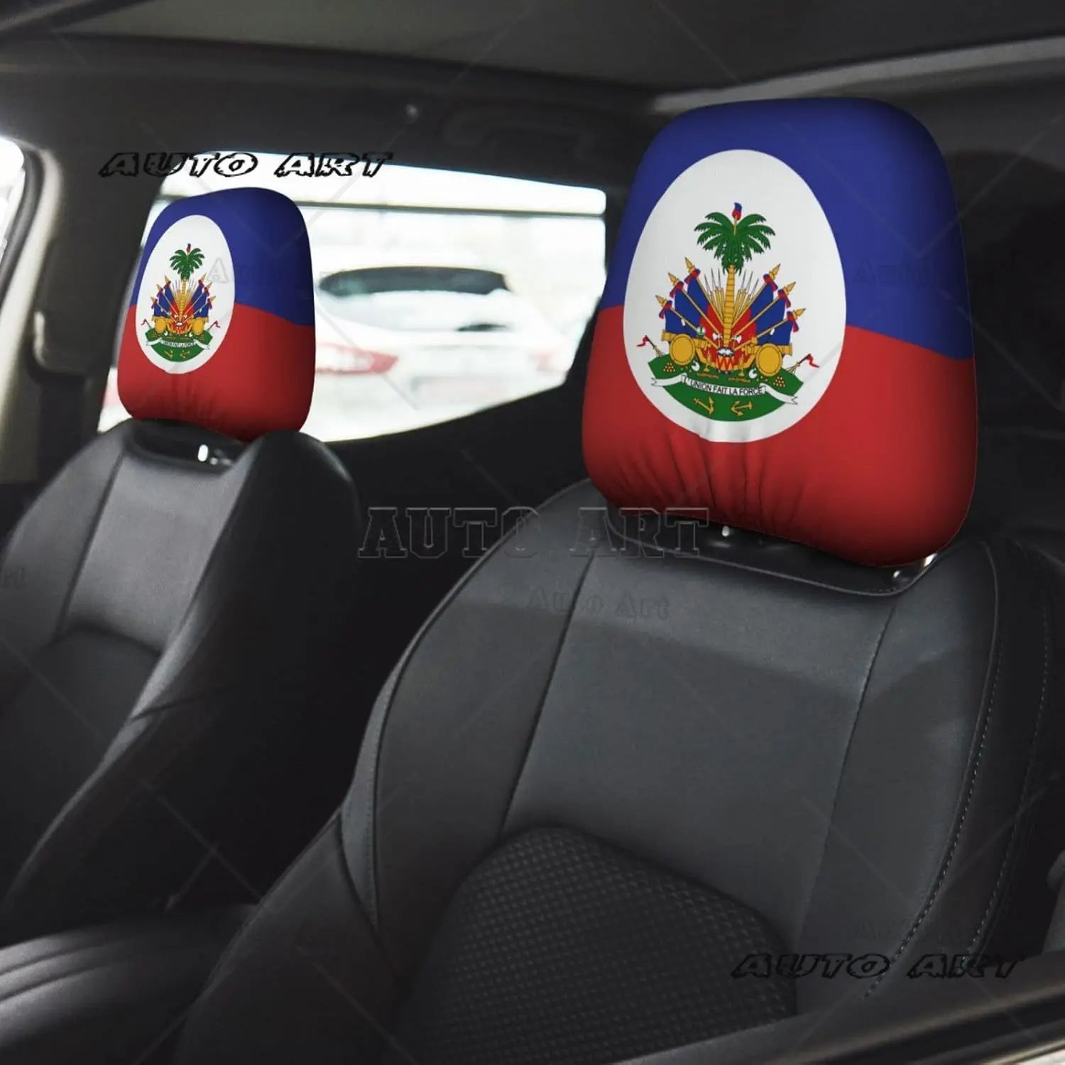 2 Pcs Haiti Flag Headrest Covers Cute Funny Car Headrest Protector Seat Cover Accessories Universal Fit for Cars Truck SUV Van