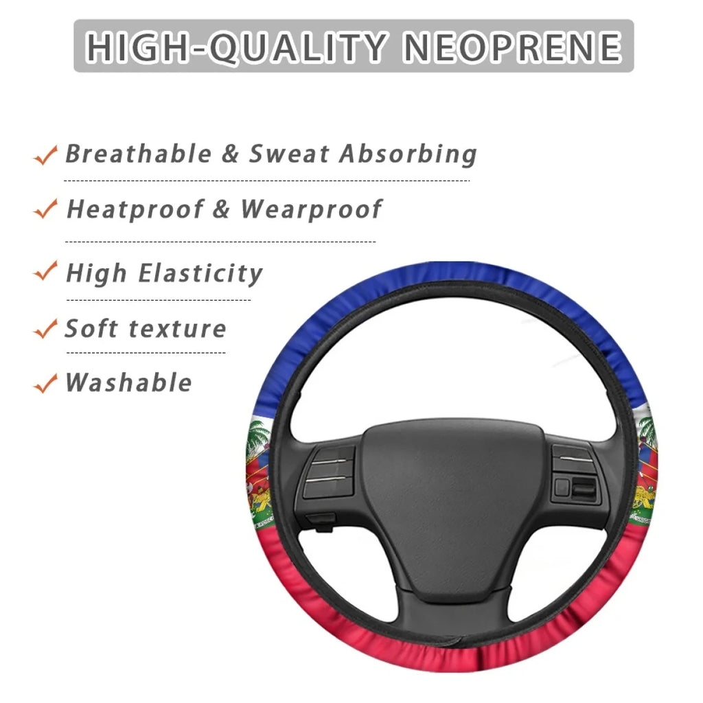 Haiti Flag Pattern Car Steering Wheel Cover for Women Men Patriotic Washable SUV Sedan Steering Wheel Protector Car Accessories
