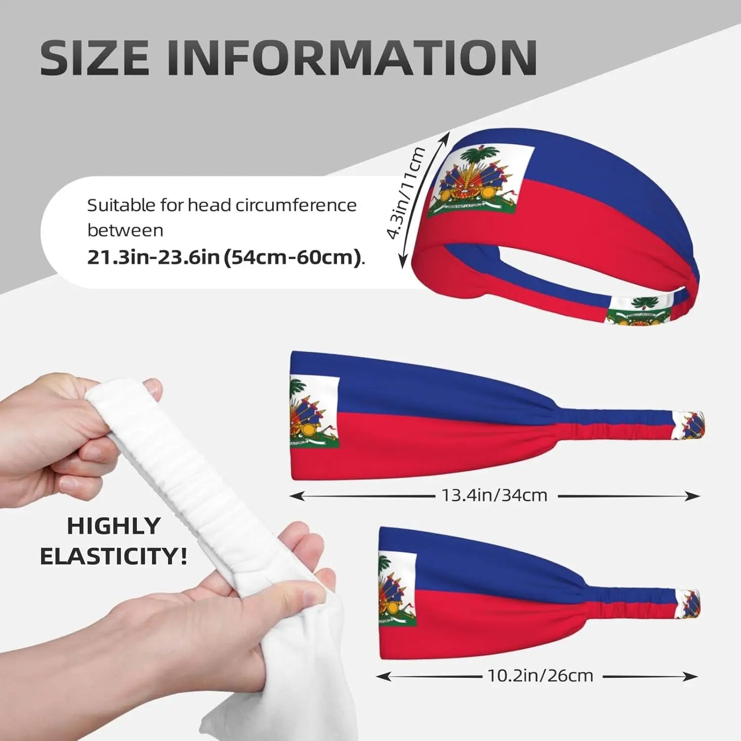Haitian Flag Printed Sports Headband, 4.3in Width, Elastic Band at The Back, not Tight, Suitable for Men and Women