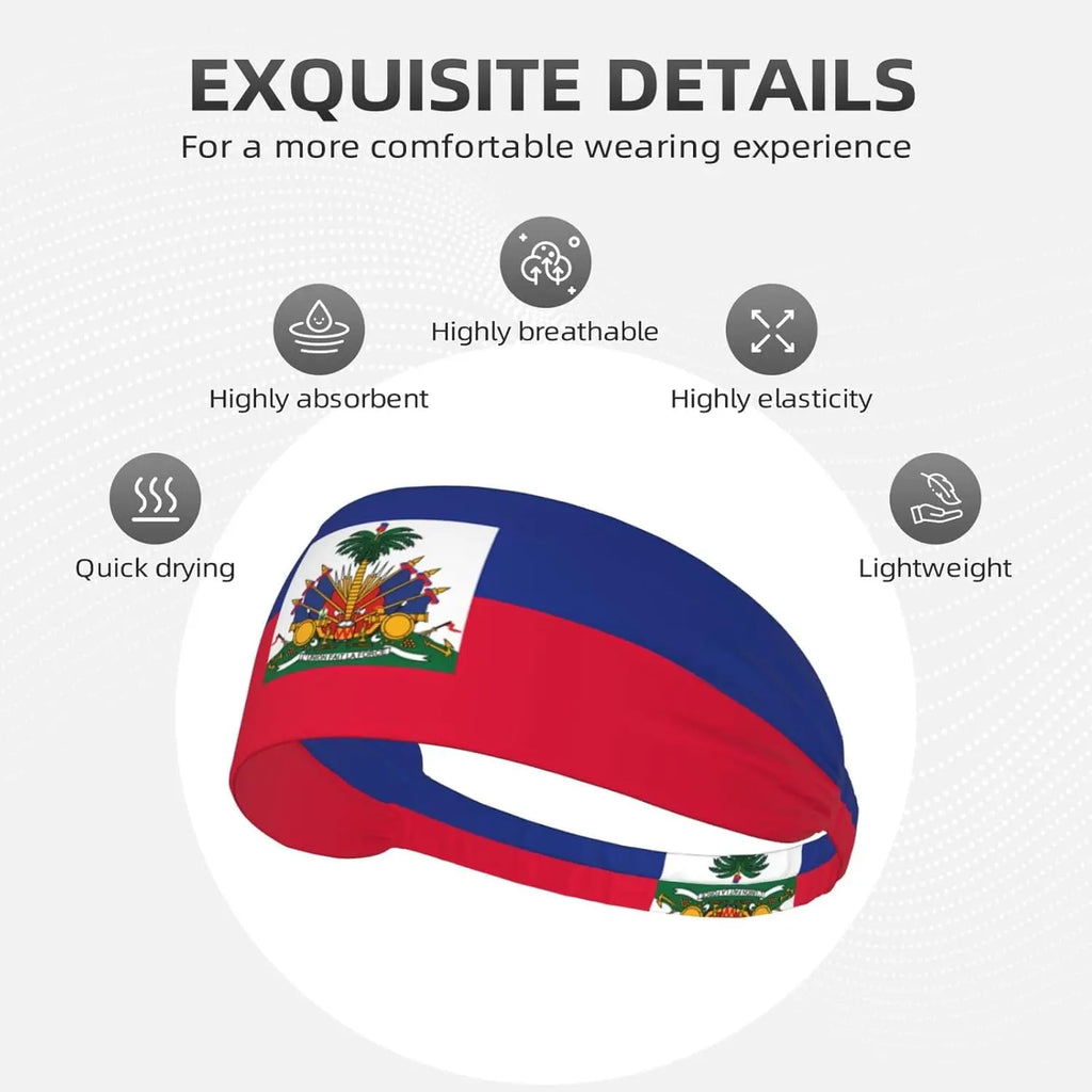 Haitian Flag Printed Sports Headband, 4.3in Width, Elastic Band at The Back, not Tight, Suitable for Men and Women