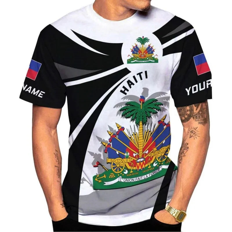Haiti National Emblem Pattern T-Shirt For Men Customized 3D Printed Tees Summer Casual Loose T Shirts O-Neck Top Short Sleeves