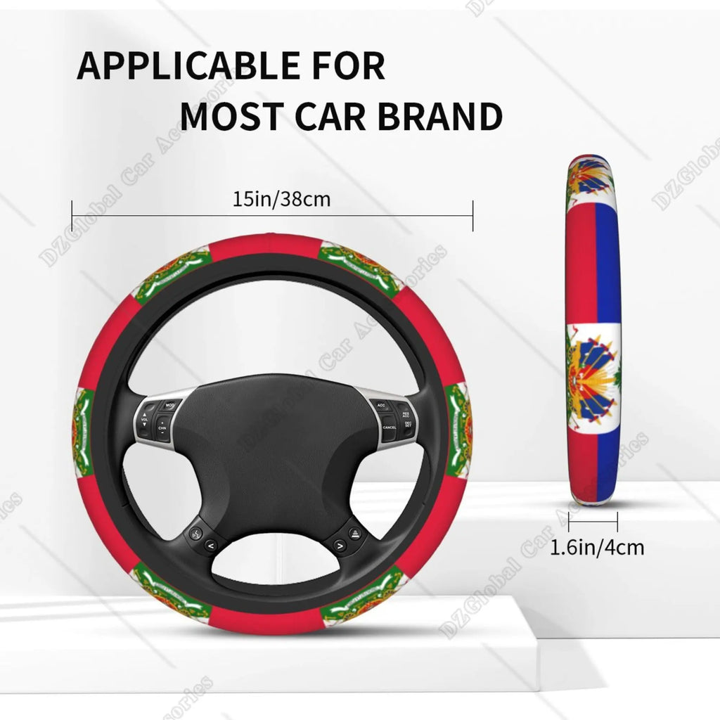 Haiti Flag Steering Wheel Cover Car Accessories Auto Steering Wheel Cover Protector Anti-Slip Durable Universal 15 Inch Fit Cars