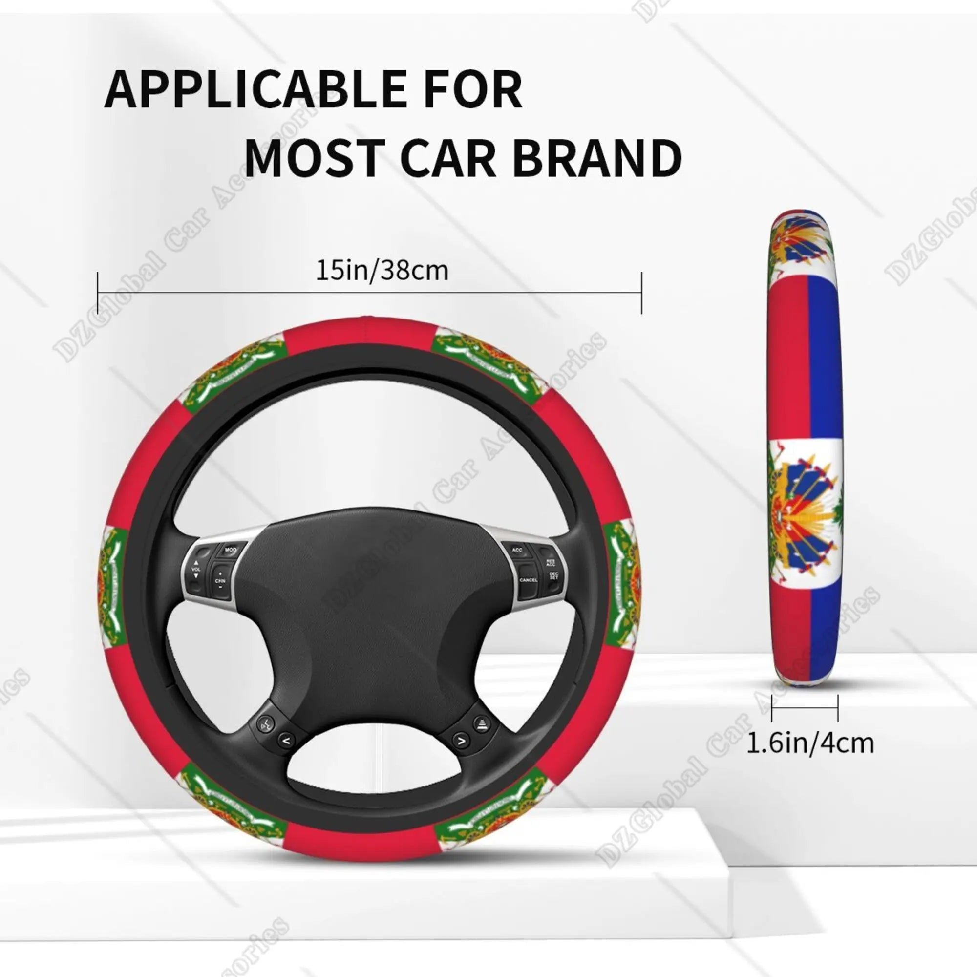 Haiti Flag Steering Wheel Cover Car Accessories Auto Steering Wheel Cover Protector Anti-Slip Durable Universal 15 Inch Fit Cars