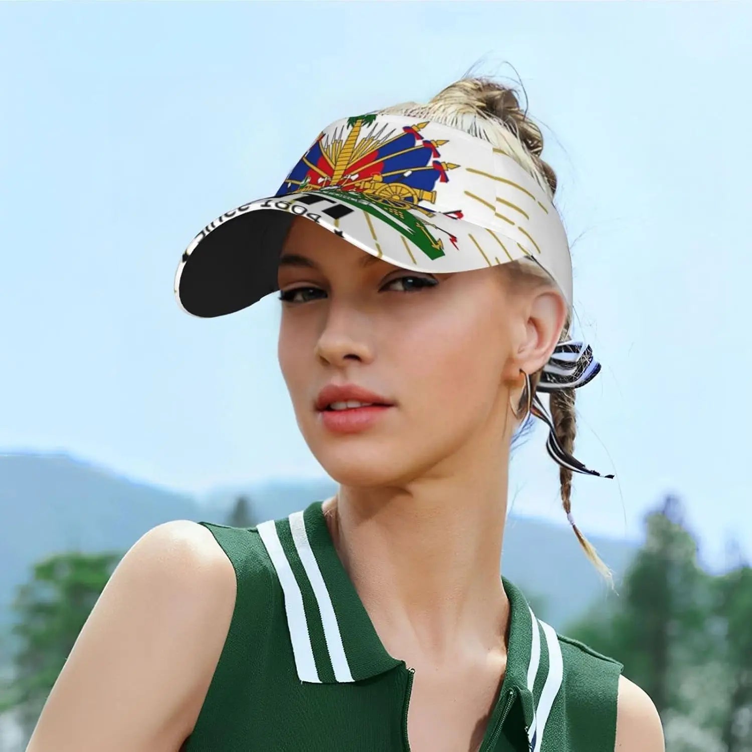 Cute Haiti Flag Sports Sun Visor Hats Women Wide Brim Summer Beach Cap Adjustable Haitian Sun Caps for Men Women