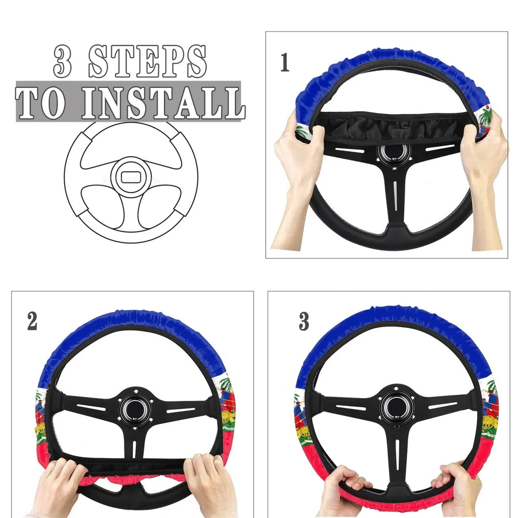 Haiti Flag Pattern Car Steering Wheel Cover for Women Men Patriotic Washable SUV Sedan Steering Wheel Protector Car Accessories