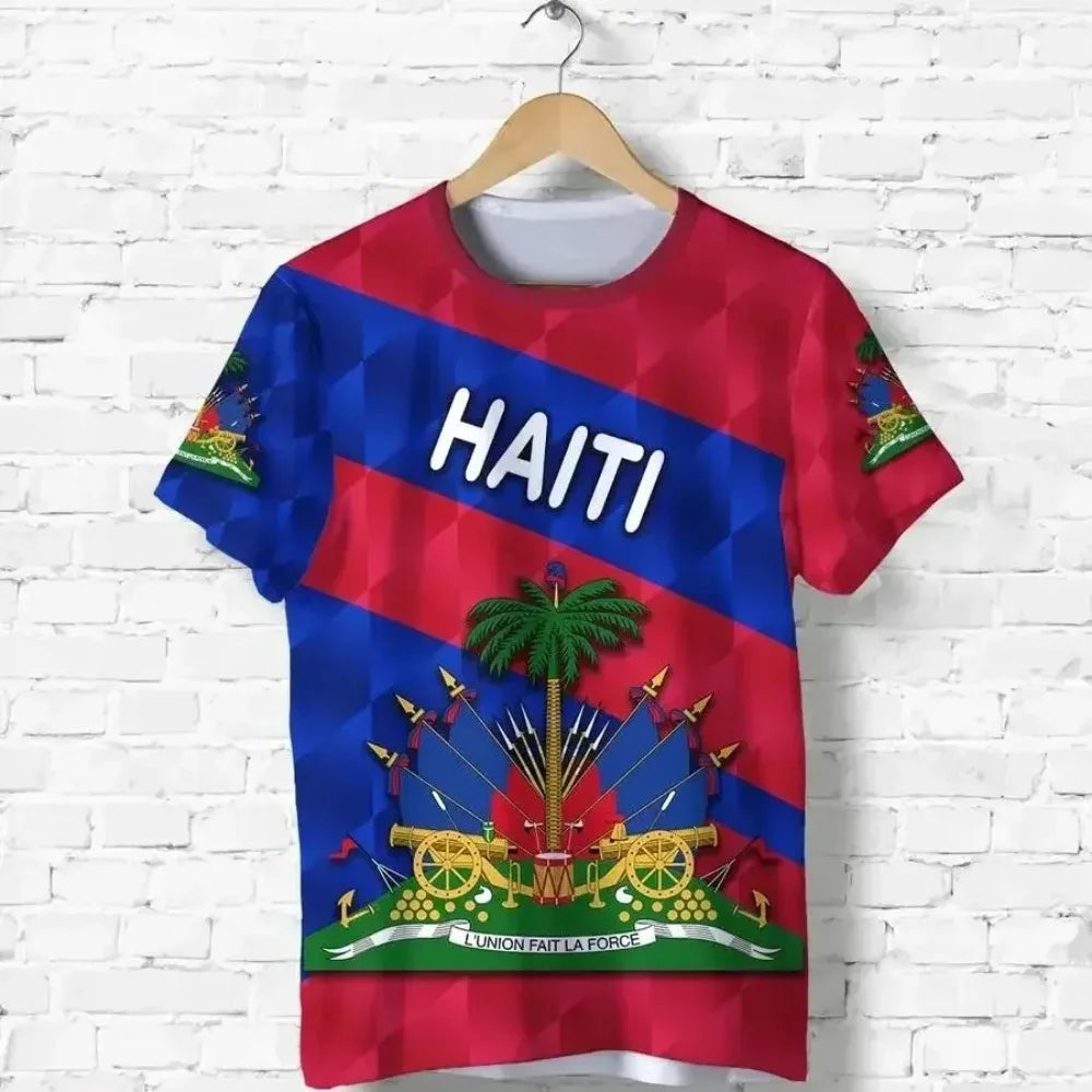 2024 Haiti Island Flag Men Tshirt National Emblem Caribbean Sea Retro Streetwear 3D Funny Casual Short Sleeve Football T-Shirts