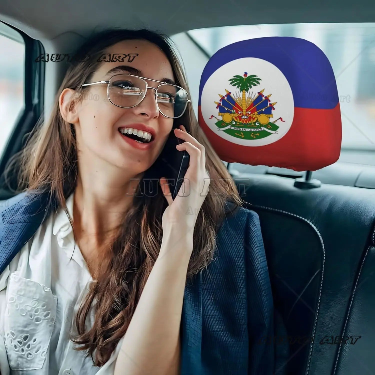 2 Pcs Haiti Flag Headrest Covers Cute Funny Car Headrest Protector Seat Cover Accessories Universal Fit for Cars Truck SUV Van