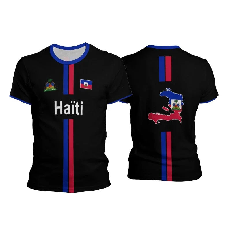 Caribbean Sea Haiti Island Flag 3D Print T Shirts For Men Clothes Haitian National Emblem Graphic T-shirt Sports EU Size Gym Top