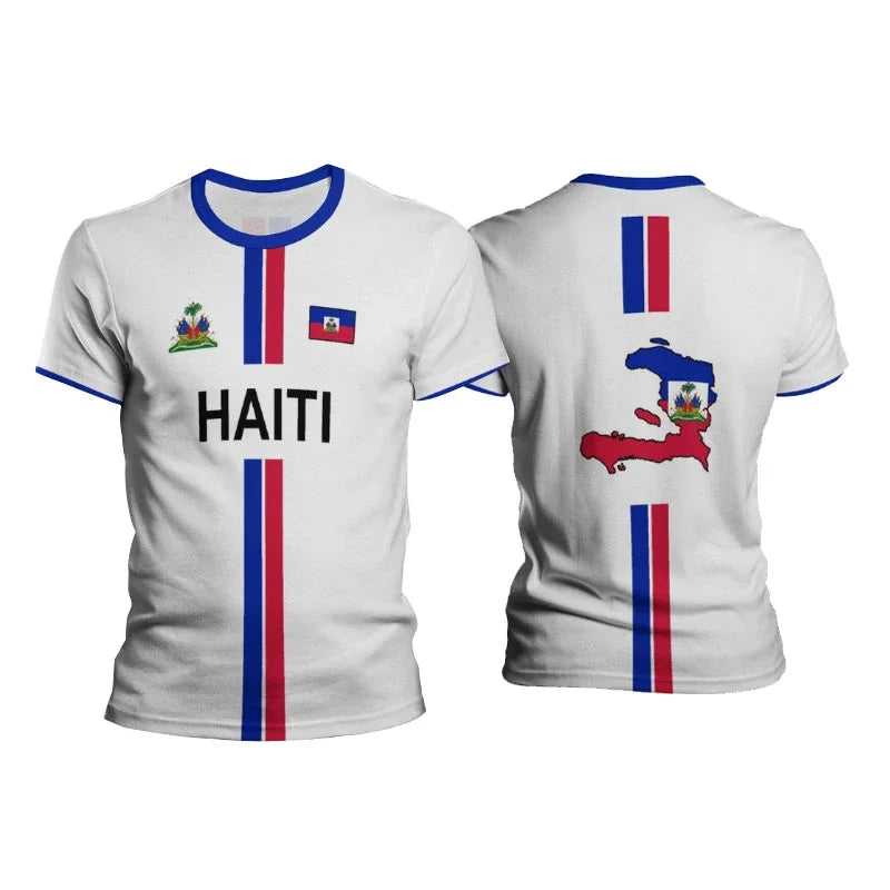 Caribbean Sea Haiti Island Flag 3D Print T Shirts For Men Clothes Haitian National Emblem Graphic T-shirt Sports EU Size Gym Top