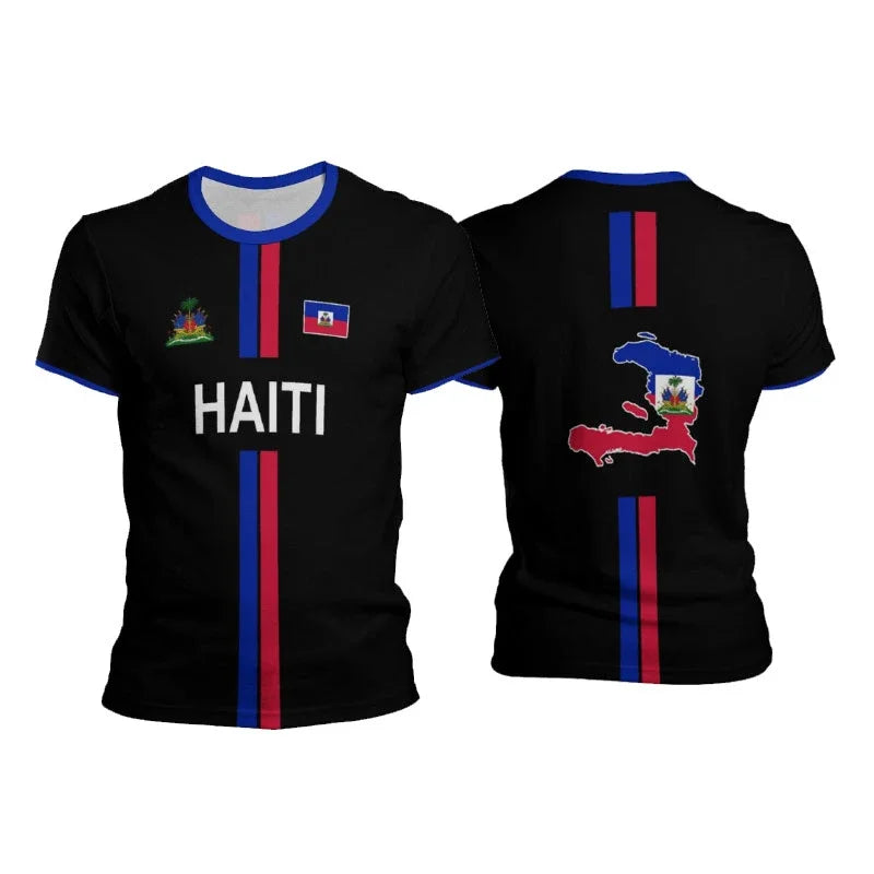Caribbean Sea Haiti Island Flag 3D Print T Shirts For Men Clothes Haitian National Emblem Graphic T-shirt Sports EU Size Gym Top