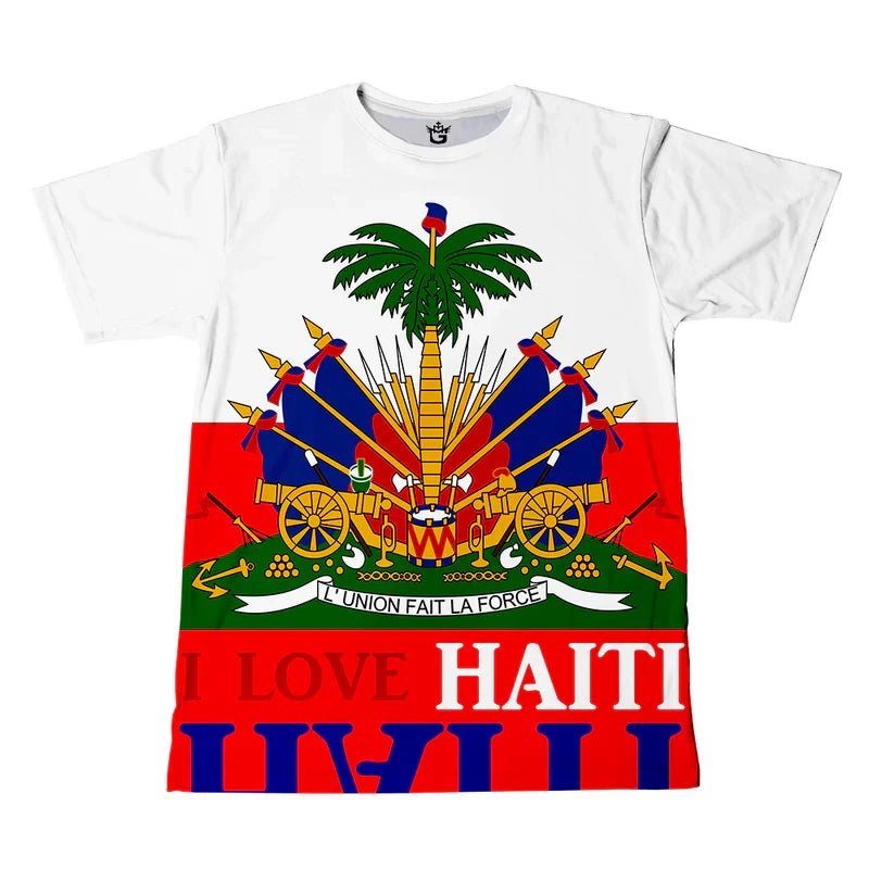 Haitian Flag T-shirt Men 3D Print Haiti Emblem Symbol Vintage T Shirts Summer Fashion Streetwear Short Sleeve Y2k Mens Clothing