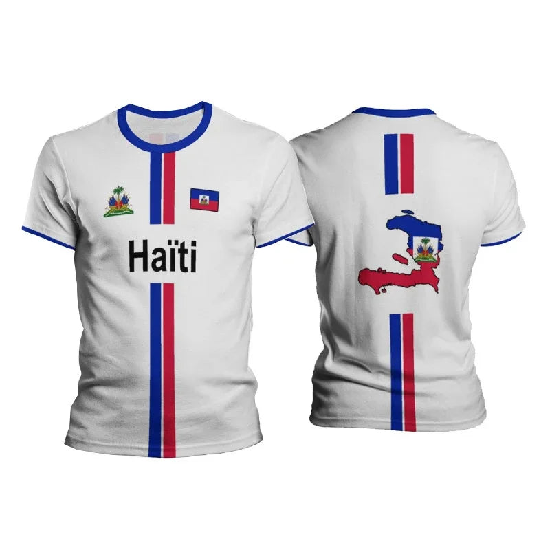 Caribbean Sea Haiti Island Flag 3D Print T Shirts For Men Clothes Haitian National Emblem Graphic T-shirt Sports EU Size Gym Top