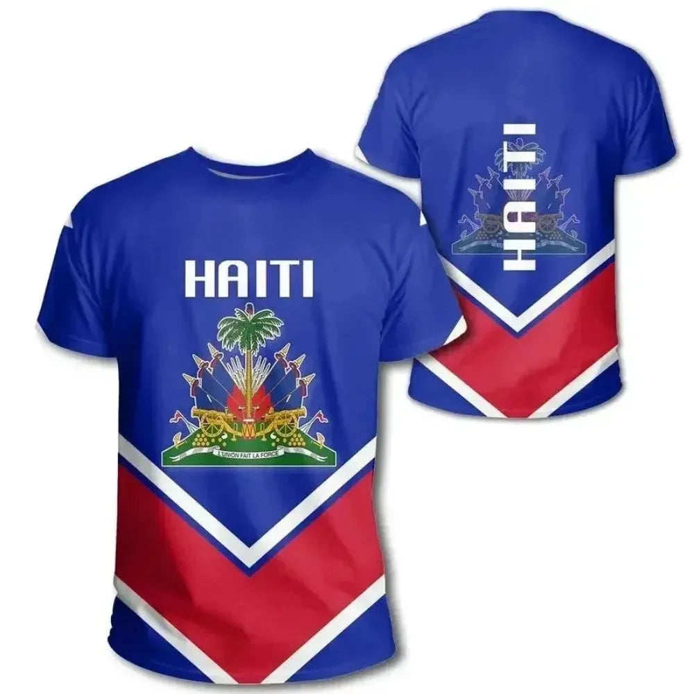 2024 Haiti Island Flag Men Tshirt National Emblem Caribbean Sea Retro Streetwear 3D Funny Casual Short Sleeve Football T-Shirts