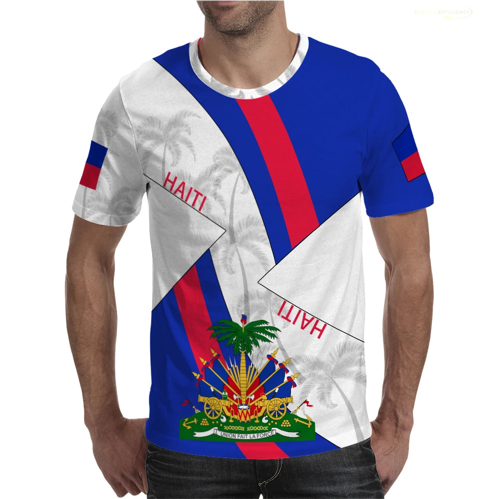 2024 Haiti Island Flag Men Tshirt National Emblem Caribbean Sea Retro Streetwear 3D Funny Casual Short Sleeve Football T-Shirts