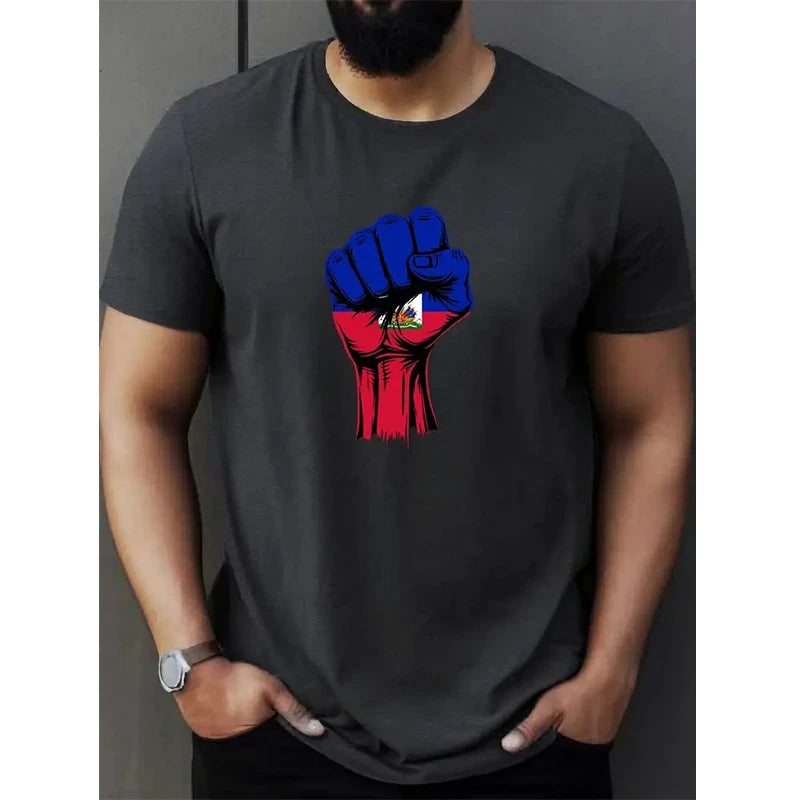Haiti Men's T-shirts Casual Loose Round Neck Haitian Flag Short Sleeved Tops Tees Men's Clothing Oversized T shirts Streetwear