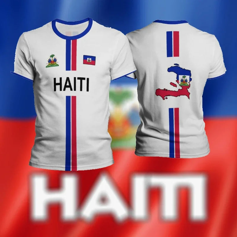 Caribbean Sea Haiti Island Flag 3D Print T Shirts For Men Clothes Haitian National Emblem Graphic T-shirt Sports EU Size Gym Top
