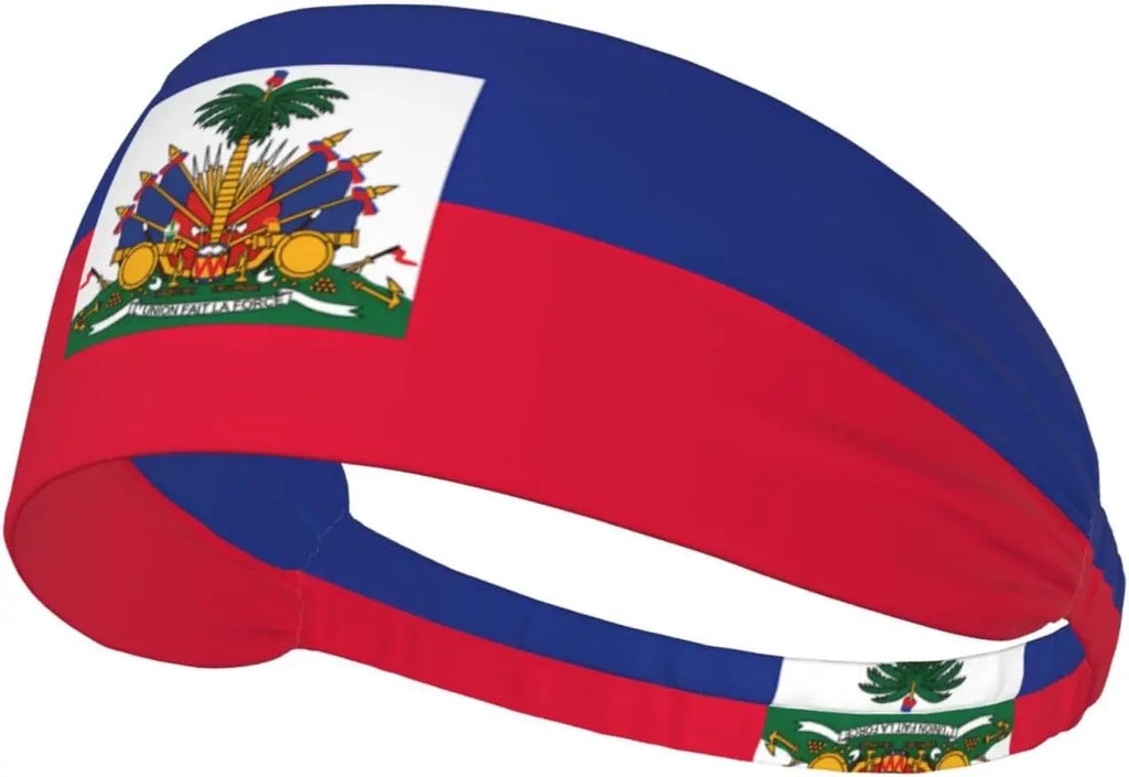 Haitian Flag Printed Sports Headband, 4.3in Width, Elastic Band at The Back, not Tight, Suitable for Men and Women