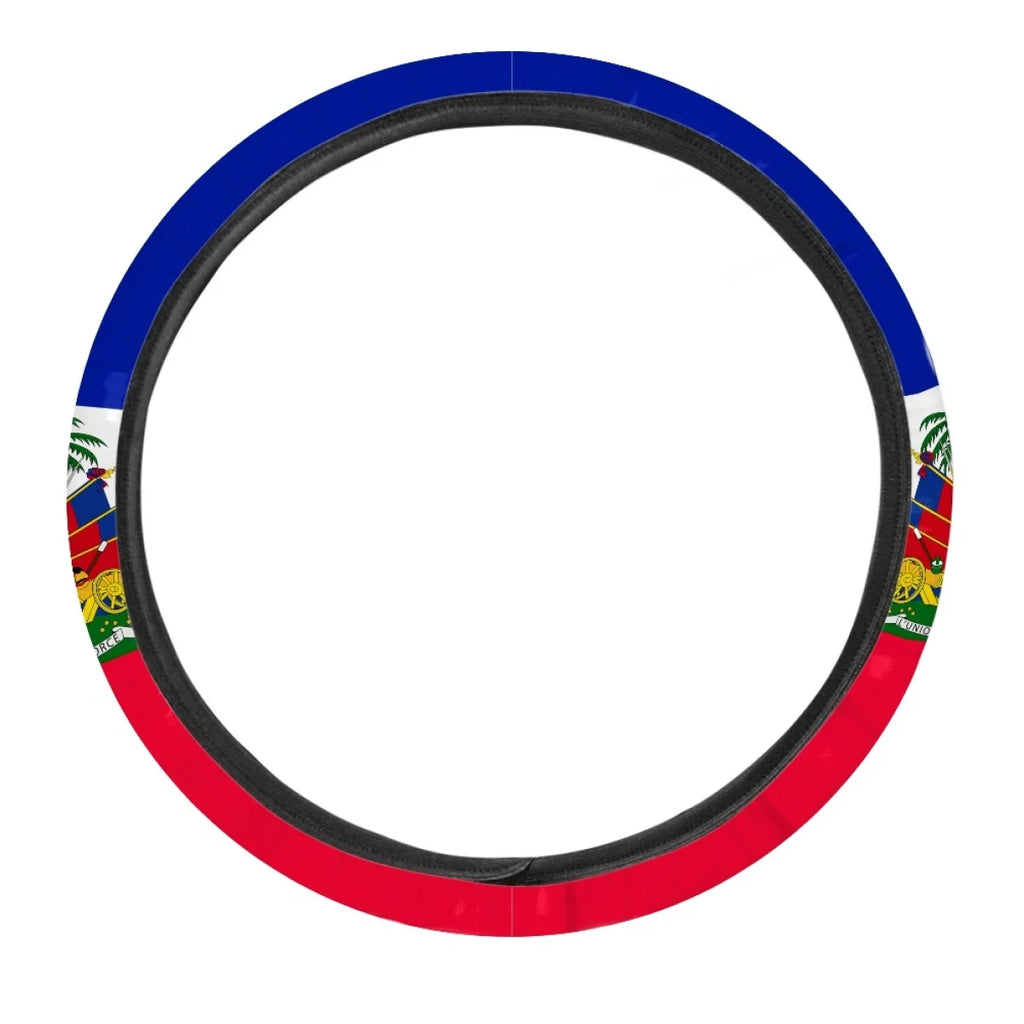 Haiti Flag Pattern Car Steering Wheel Cover for Women Men Patriotic Washable SUV Sedan Steering Wheel Protector Car Accessories