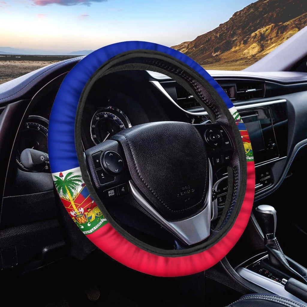 Haiti Flag Pattern Car Steering Wheel Cover for Women Men Patriotic Washable SUV Sedan Steering Wheel Protector Car Accessories