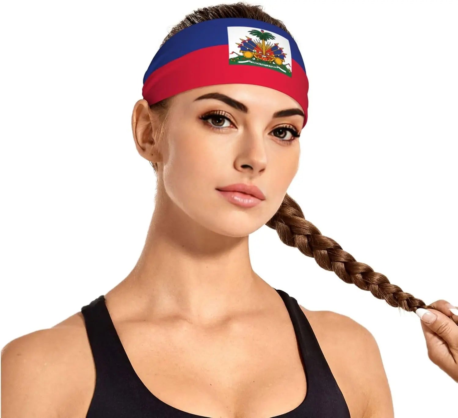 Haitian Flag Printed Sports Headband, 4.3in Width, Elastic Band at The Back, not Tight, Suitable for Men and Women