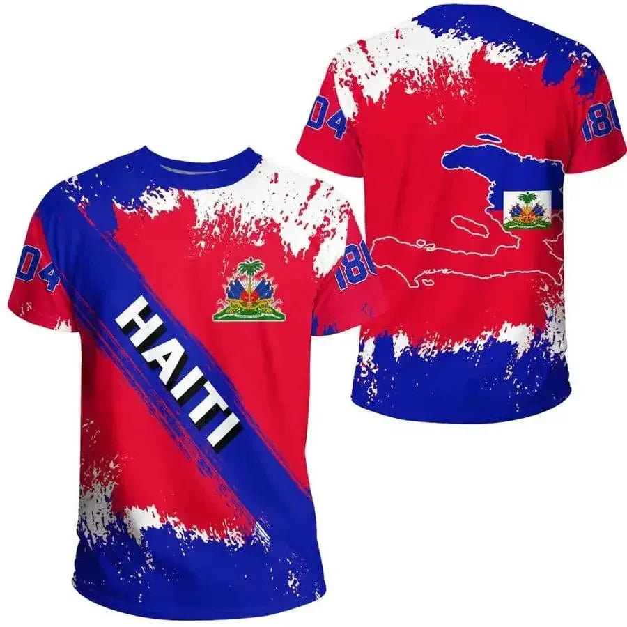 2024 Haiti Island Flag Men Tshirt National Emblem Caribbean Sea Retro Streetwear 3D Funny Casual Short Sleeve Football T-Shirts