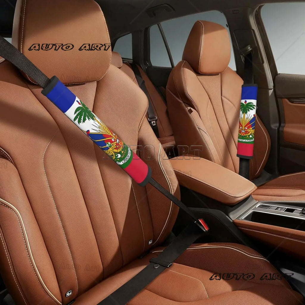 Haiti Flag Car Seat Belt Cover Pad Universal Car Accessories Interior Seat Belt Covers Shoulder Comfortable Seatbelt Cushion