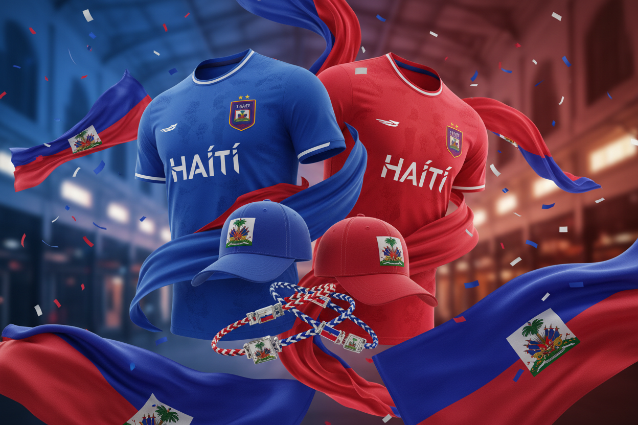 Maillots, casquettes, bracelets, drapeaux.

Tout ce qu'il faut afficher pour ton origine, l'énergie que tu portes, et le battement de cœur auquel tu appartiens.